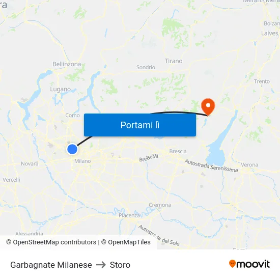 Garbagnate Milanese to Storo map
