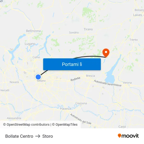 Bollate Centro to Storo map