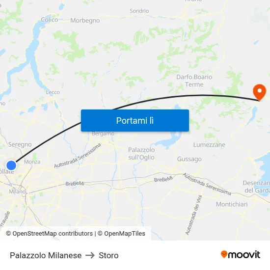 Palazzolo Milanese to Storo map