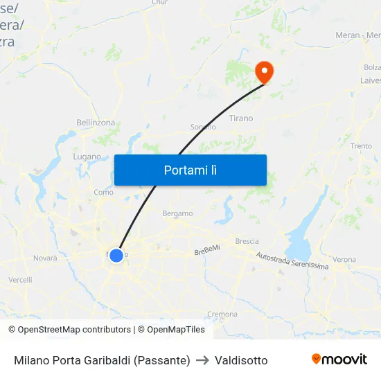 Milano Porta Garibaldi (Passante) to Valdisotto map