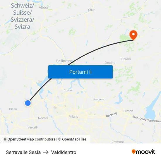 Serravalle Sesia to Valdidentro map