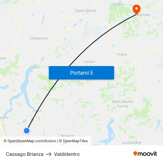 Cassago Brianza to Valdidentro map