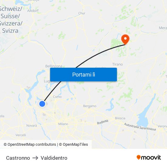 Castronno to Valdidentro map