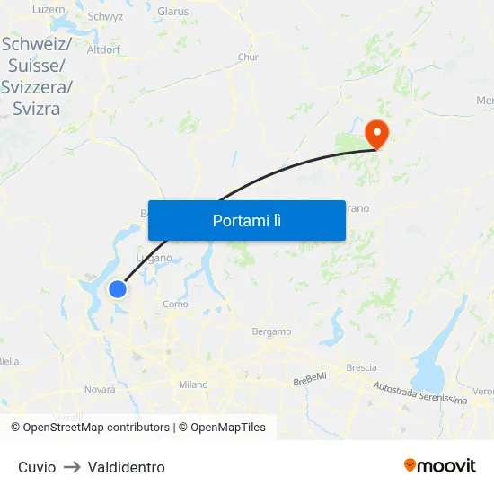 Cuvio to Valdidentro map