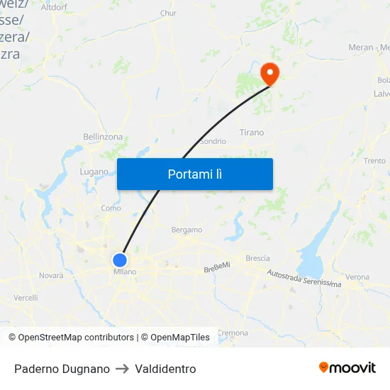 Paderno Dugnano to Valdidentro map