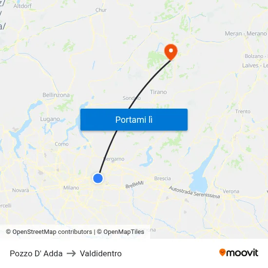 Pozzo D' Adda to Valdidentro map