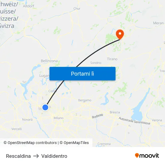 Rescaldina to Valdidentro map