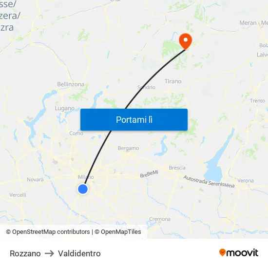 Rozzano to Valdidentro map