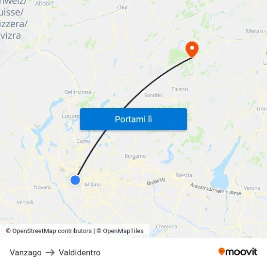 Vanzago to Valdidentro map