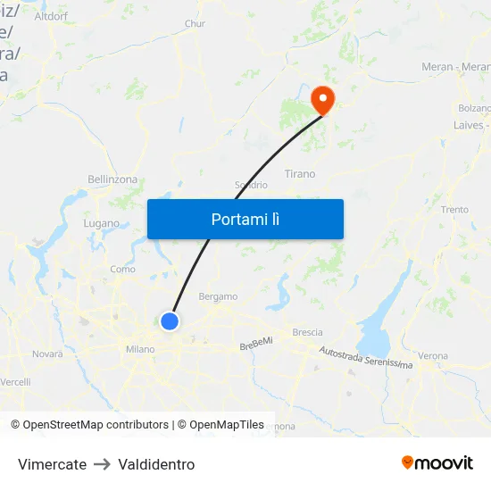 Vimercate to Valdidentro map