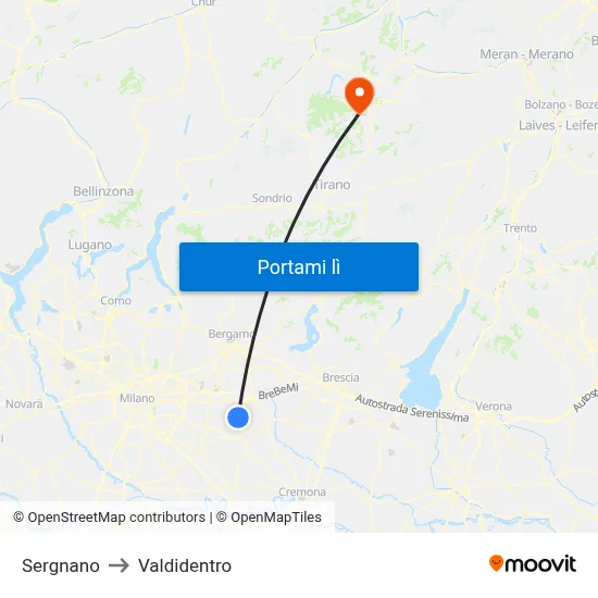 Sergnano to Valdidentro map