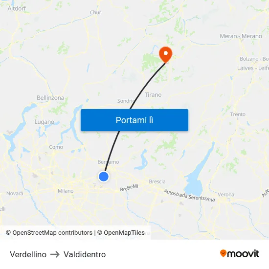 Verdellino to Valdidentro map