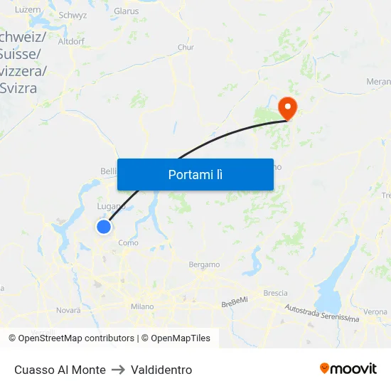 Cuasso Al Monte to Valdidentro map