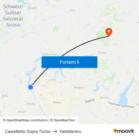 Castelletto Sopra Ticino to Valdidentro map