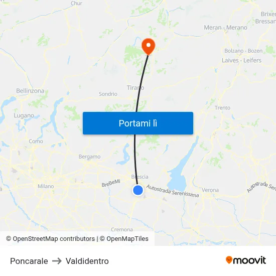 Poncarale to Valdidentro map