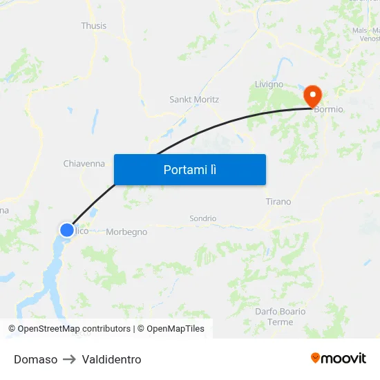 Domaso to Valdidentro map