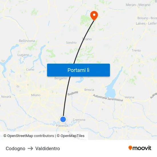 Codogno to Valdidentro map