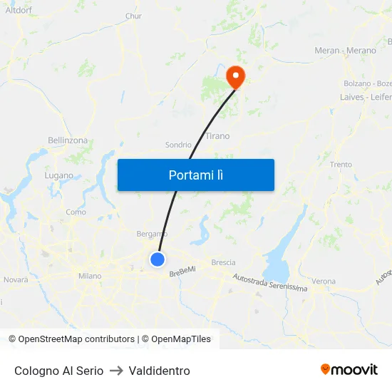 Cologno Al Serio to Valdidentro map