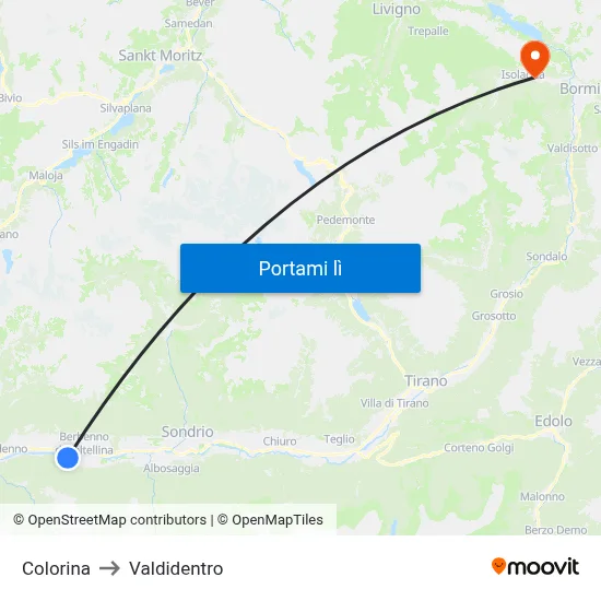 Colorina to Valdidentro map