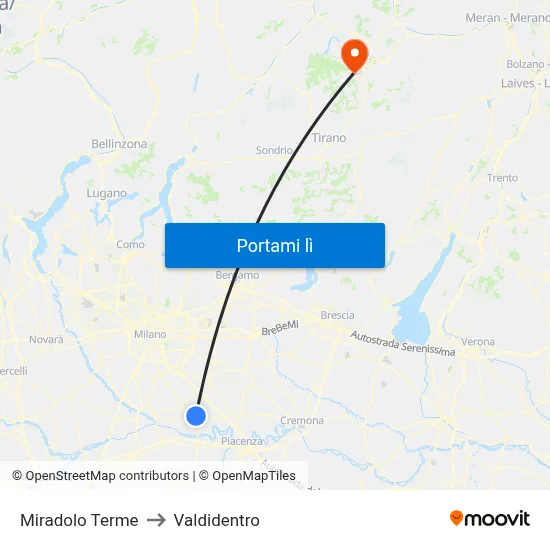 Miradolo Terme to Valdidentro map