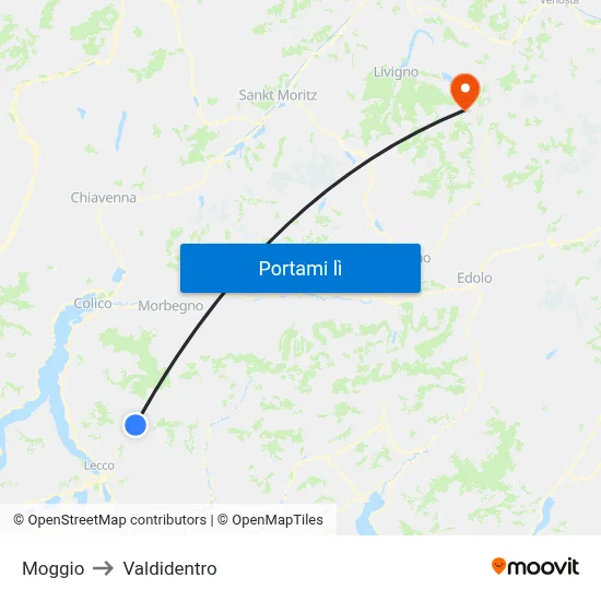 Moggio to Valdidentro map