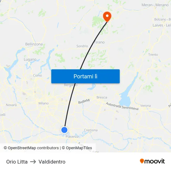 Orio Litta to Valdidentro map