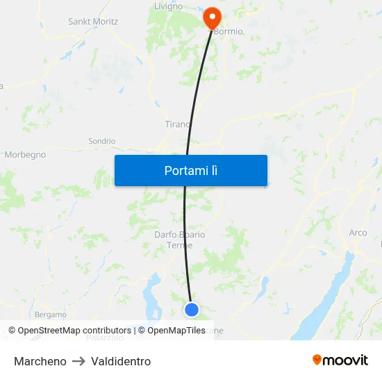 Marcheno to Valdidentro map