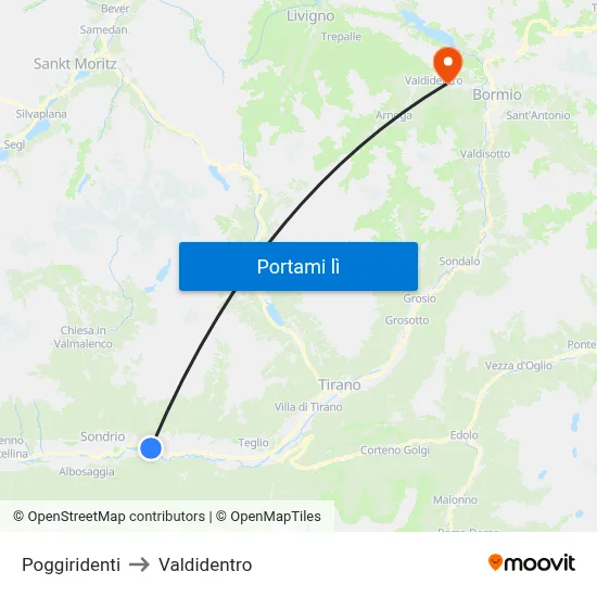 Poggiridenti to Valdidentro map