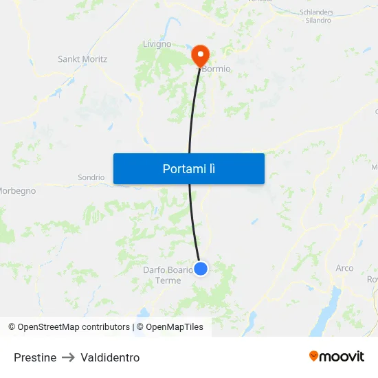 Prestine to Valdidentro map