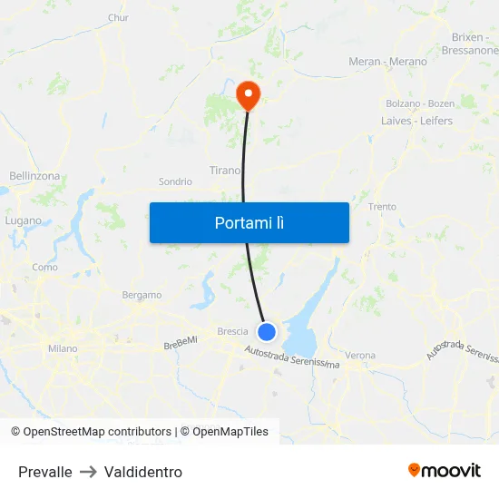 Prevalle to Valdidentro map