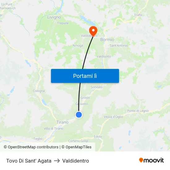 Tovo Di Sant' Agata to Valdidentro map