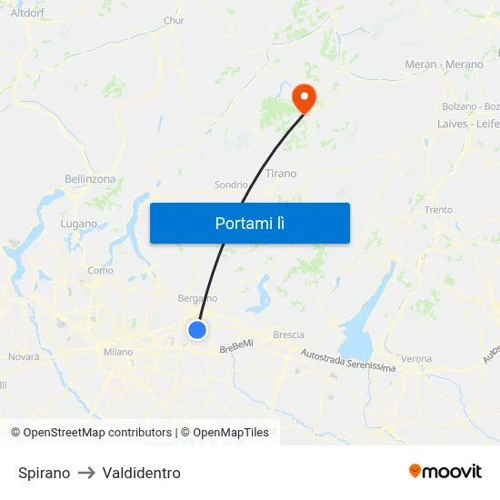 Spirano to Valdidentro map