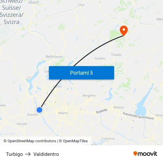 Turbigo to Valdidentro map