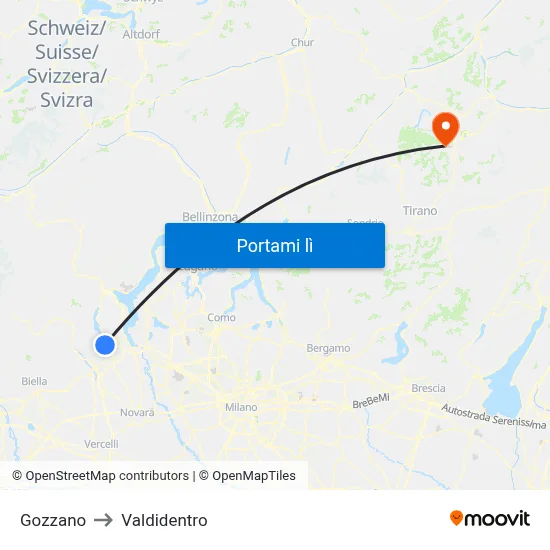 Gozzano to Valdidentro map