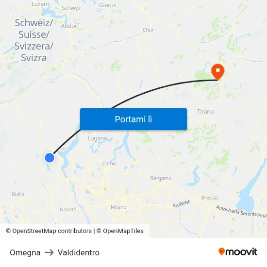 Omegna to Valdidentro map