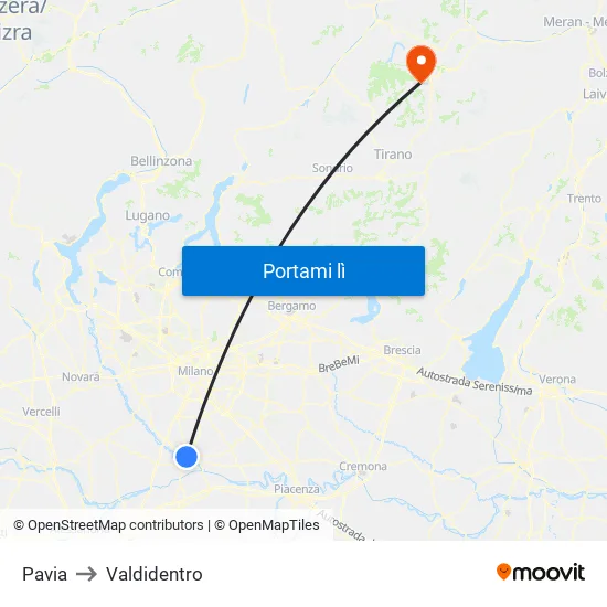 Pavia to Valdidentro map