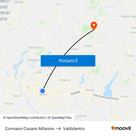 Cormano-Cusano Milanino to Valdidentro map