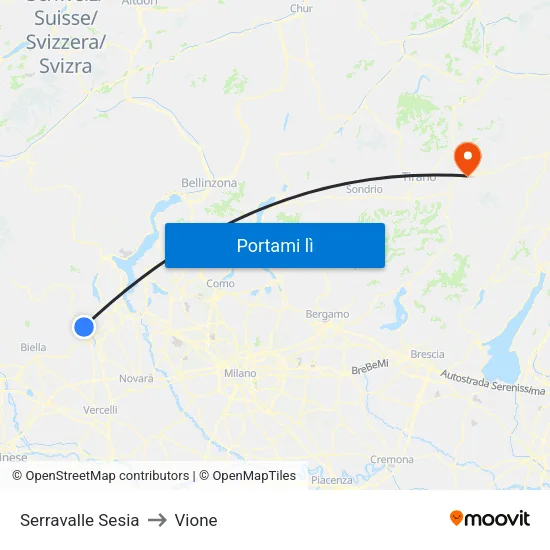 Serravalle Sesia to Vione map