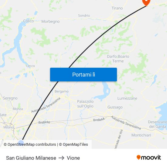 San Giuliano Milanese to Vione map