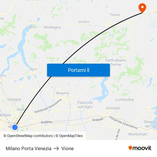 Milano Porta Venezia to Vione map