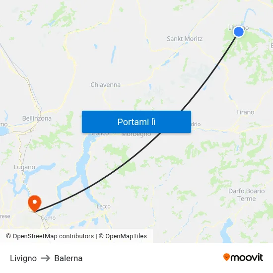 Livigno to Balerna map