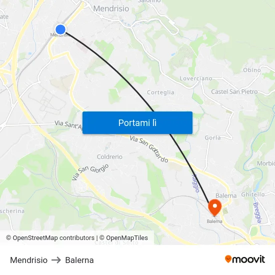 Mendrisio to Balerna map