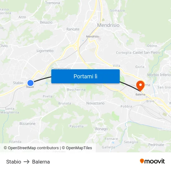 Stabio to Balerna map