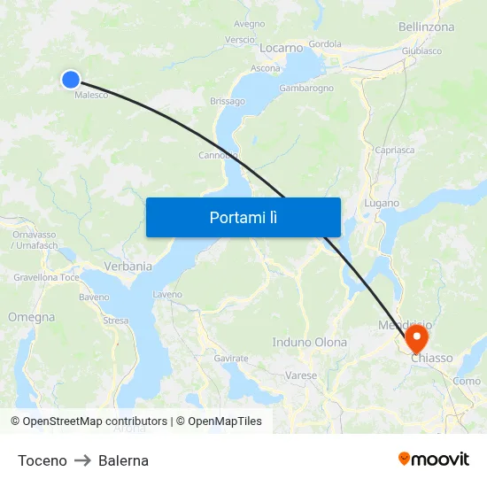 Toceno to Balerna map