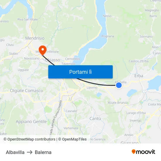 Albavilla to Balerna map