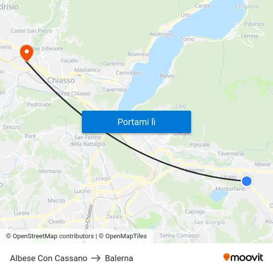 Albese Con Cassano to Balerna map