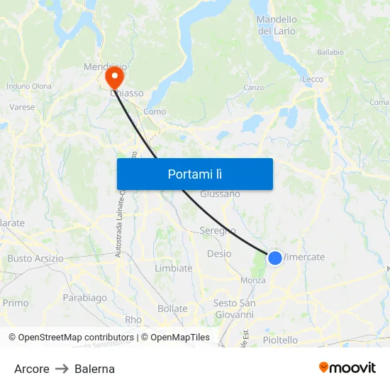 Arcore to Balerna map