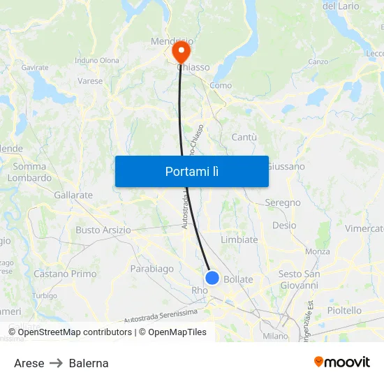 Arese to Balerna map