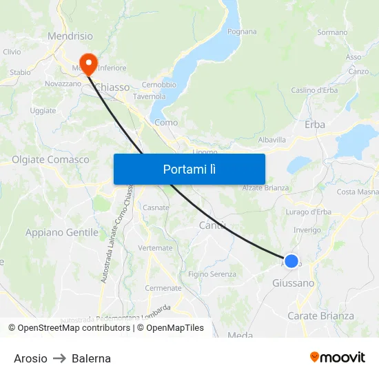 Arosio to Balerna map