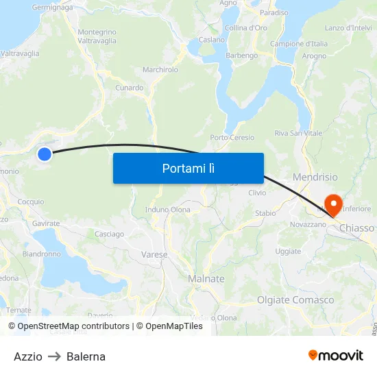 Azzio to Balerna map